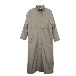 Vintage LL Bean Trench Coat Zip Snap Vent Beige Nylon Size M Pet